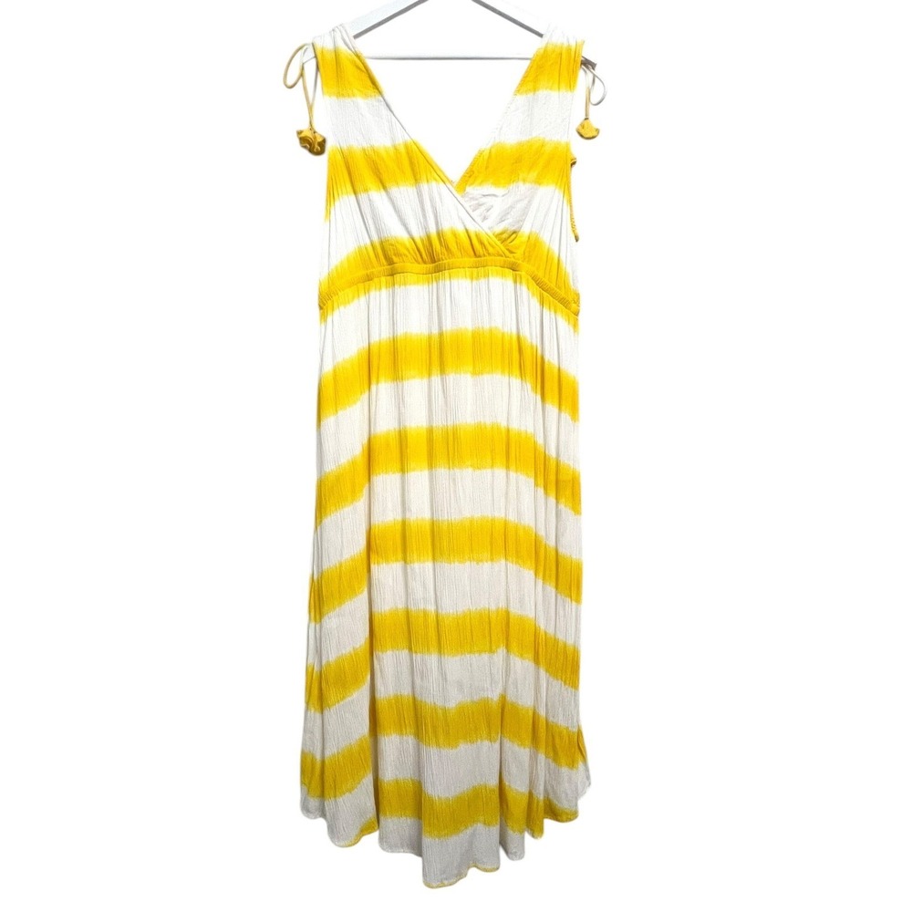 Tommy Bahama Maxi Dress Womens XL‎ Yellow Striped High Low Tassel Wrap - Picture 12 of 12